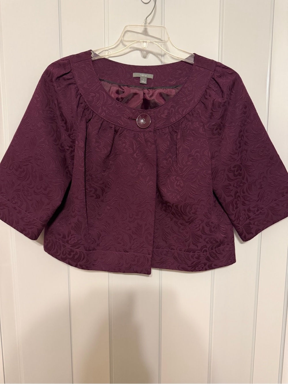 Apt. 9 Plum Textured Cropped Jacket with Decorative Button